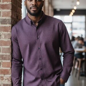 Ben Sherman Men's Dark Purple Button Down Tailored Slim Fit Shirt 16 1/2 34-35